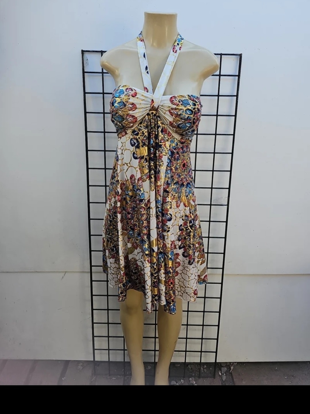India Boutique White Halter Midi Dress with Multicolor Floral Print